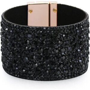 ✨  Long tiantian Bangle Bracelets Women BlackTrendy Boho Rhinestone Cuff Jewelry